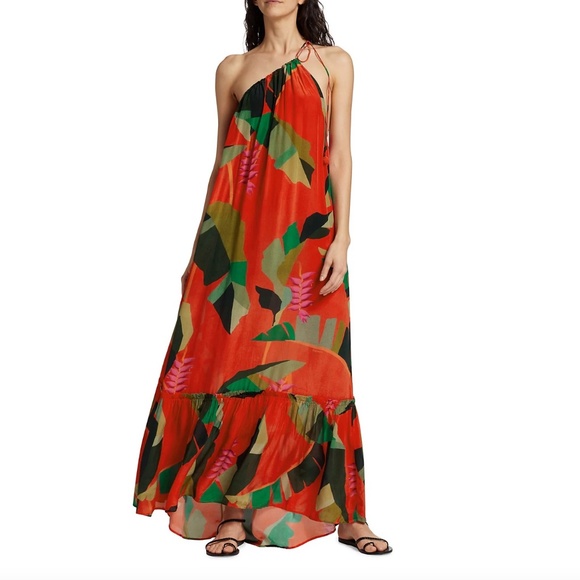 NWT $265 Farm Rio Heliconia One-Shoulder Palm Maxi Dress in size Large! - Picture 2 of 7